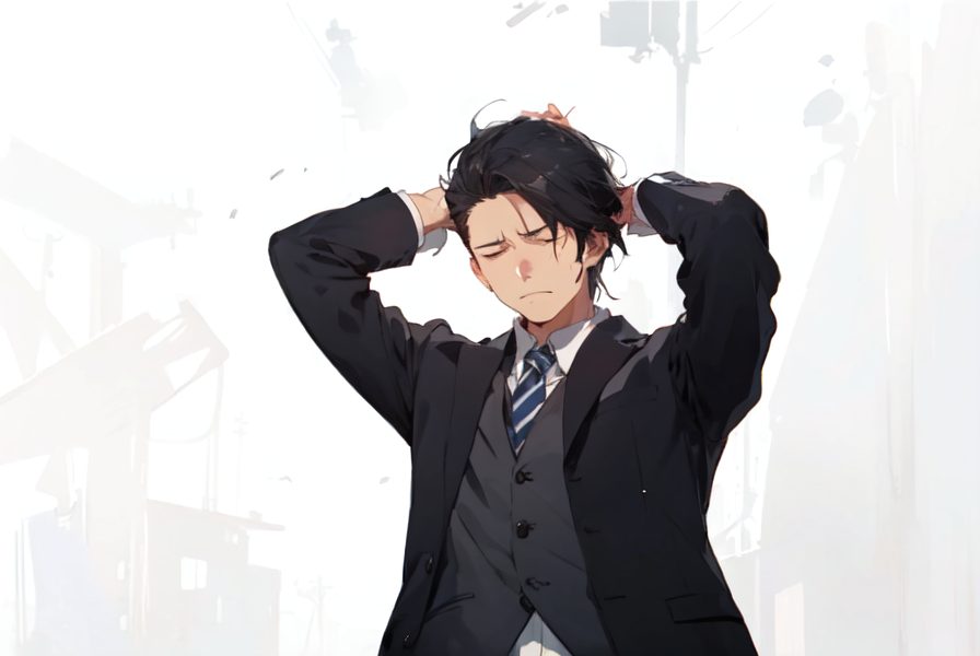 頭を抱える男性